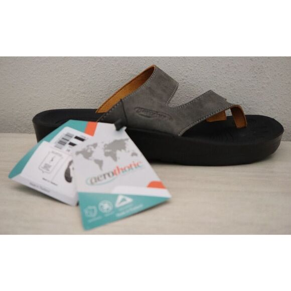 Aerothotic L0342 Women's Sz 8M Gray Vegan Suede Leather Odal Split Toe Sandals - Picture 5 of 16